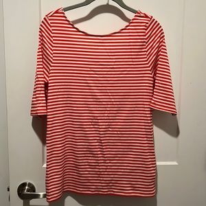 NWT- red and white stripe top with low back and elbow length sleeves